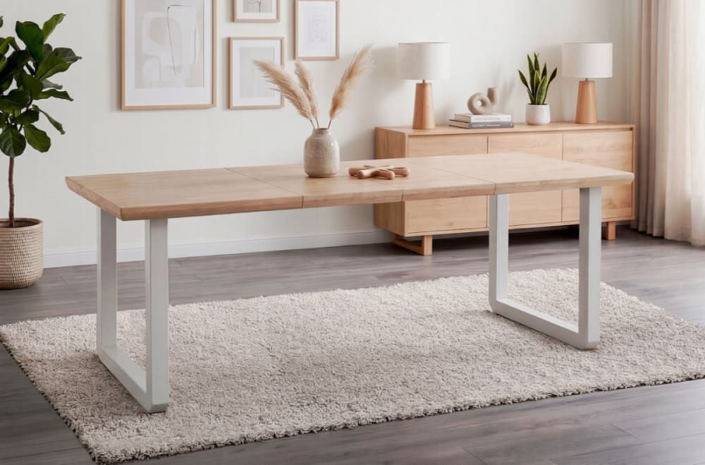 Table repas extensible en bois clair et métal blanc - Maisons du Monde
