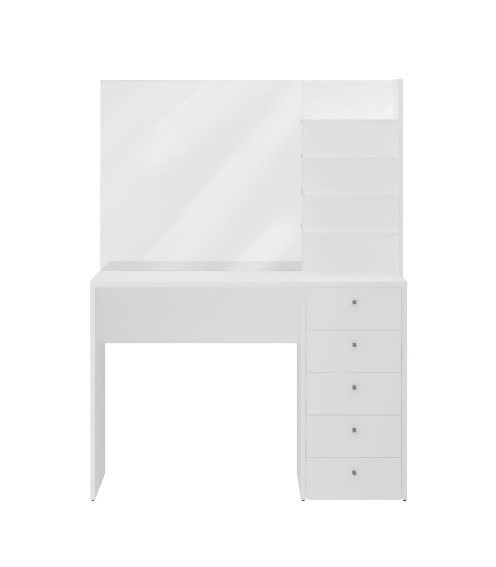 Coiffeuse 5 tiroirs 4 étagères avec miroir - L105 cm