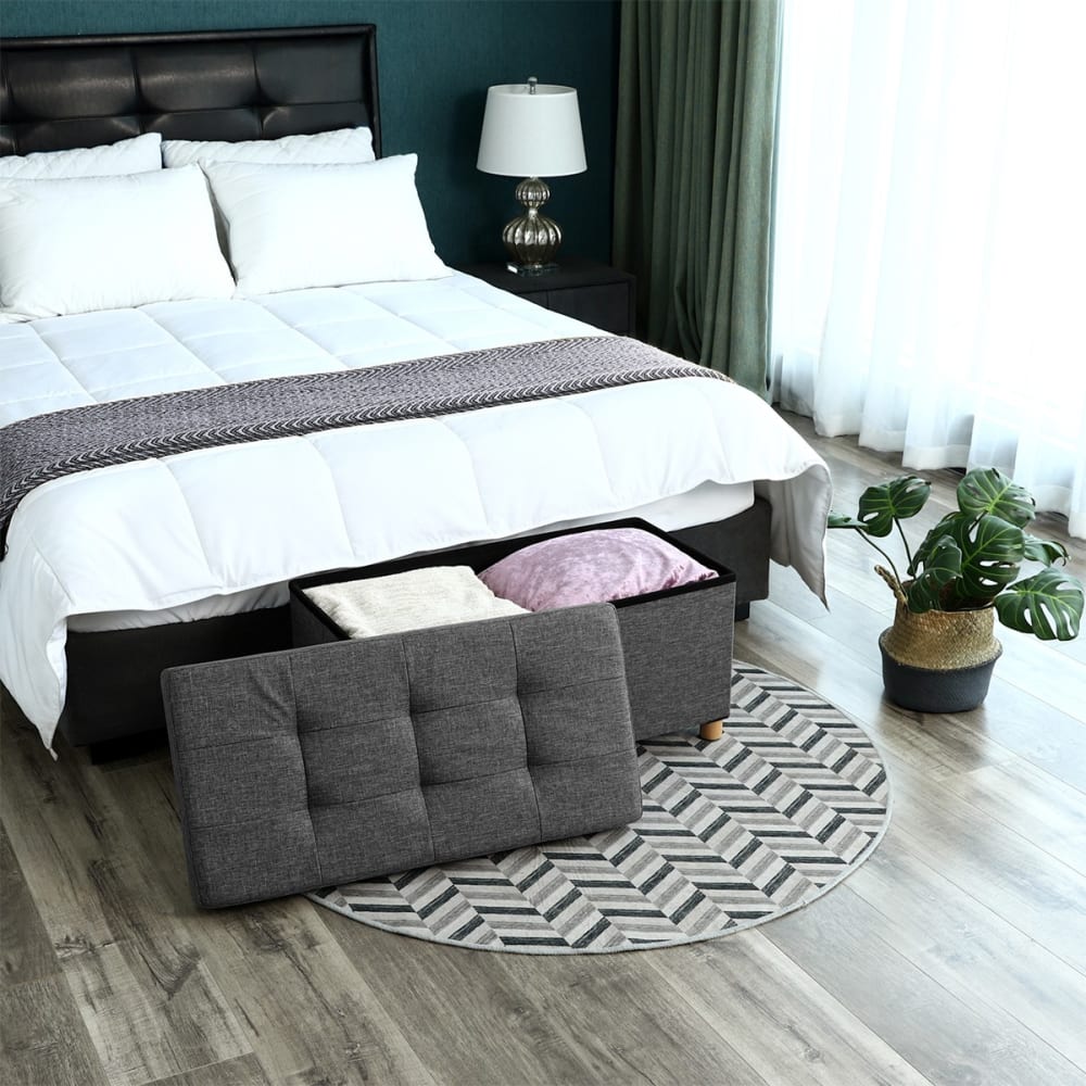 Banc de rangement pliable avec couvercle et pieds - L76 cm - Gris - Maisons du Monde