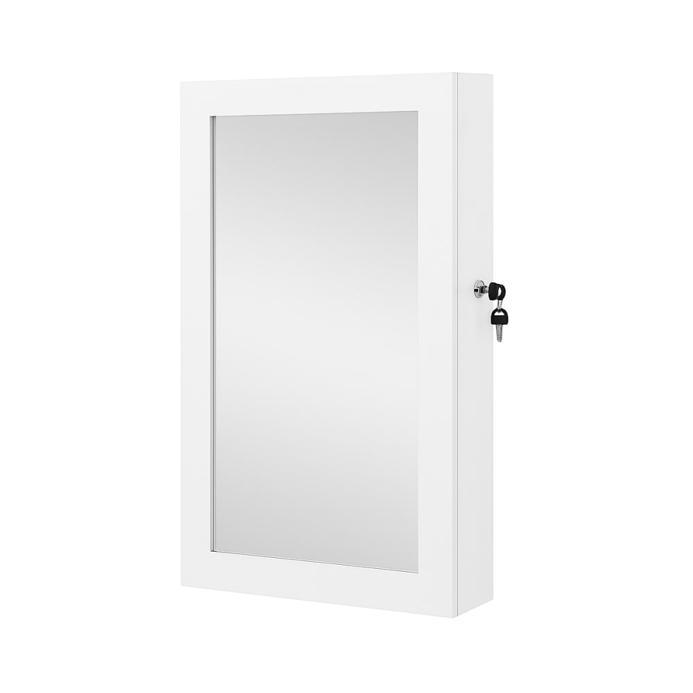 Armoire à bijoux murale verrouillable avec miroir - H67 cm - Blanc