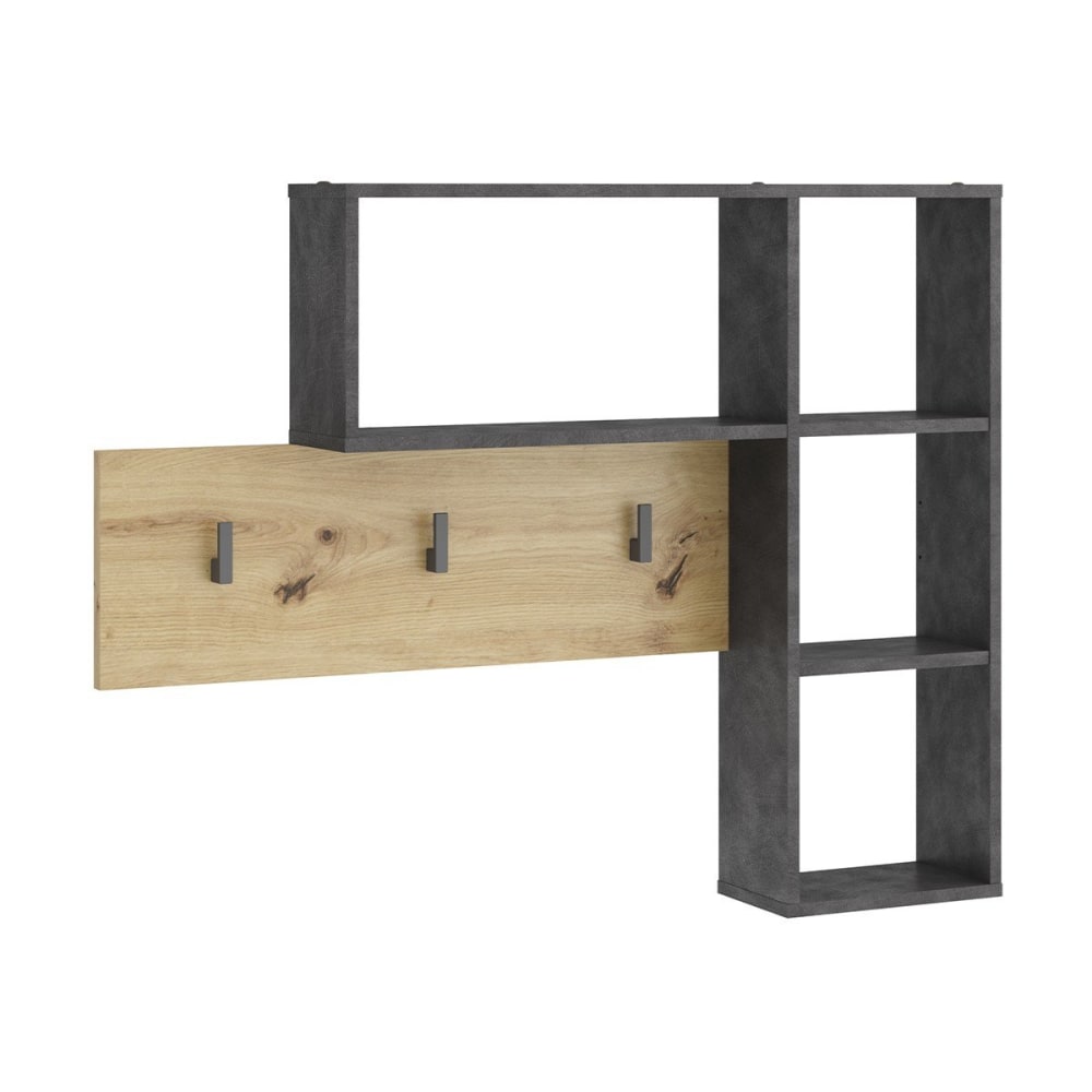 Porte-Manteau Mural 3 Crochets 4 Niches - Marron