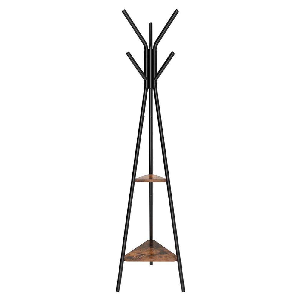 Porte-manteau sur pieds avec 2 étagères - H179 cm - Noir