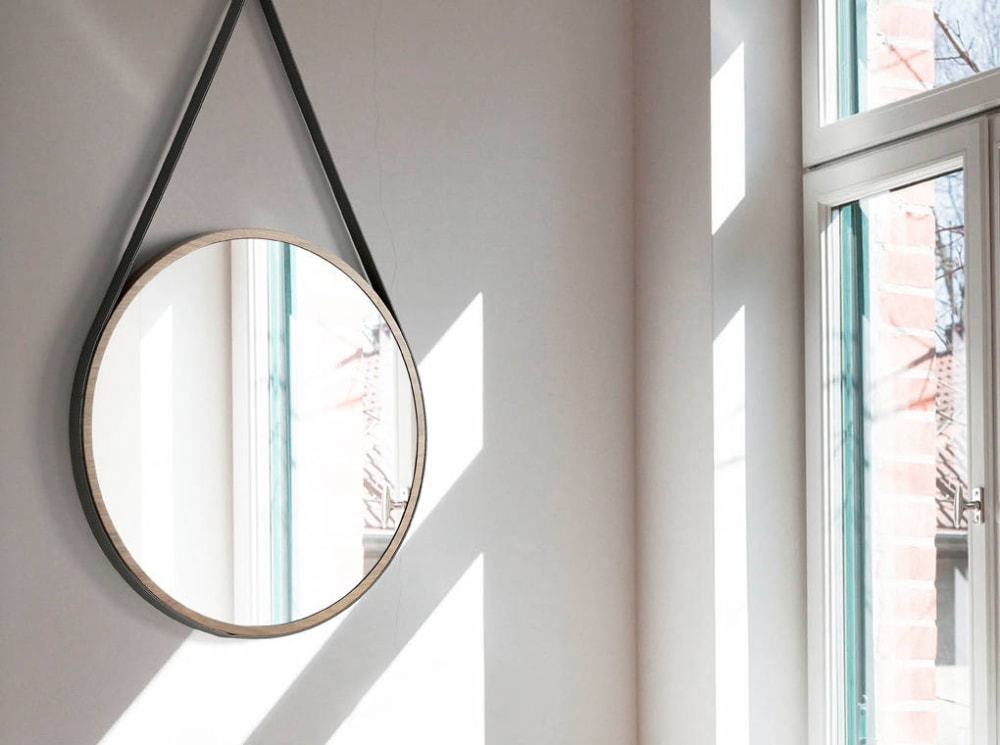 Espejo colgante redondo cinta cuero - Maisons du Monde