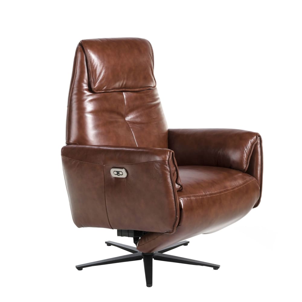 Fauteuil pivotant en cuir brun chocolat Fauteuil pivotant en cuir brun chocolat