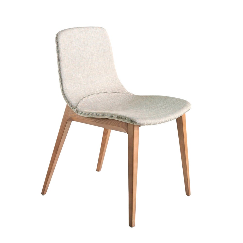 chaise en tissu beige - noyer