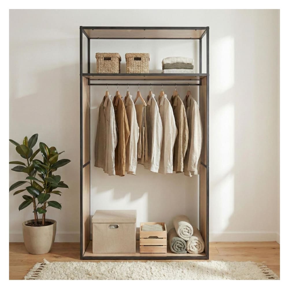 Portant vêtements réversible bois et métal L110x H184,5 cm