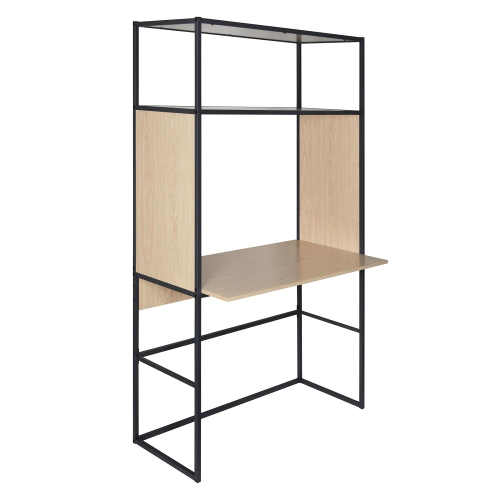 Portant bois et métal noir - bureau intégré L110 x H184,5 cm