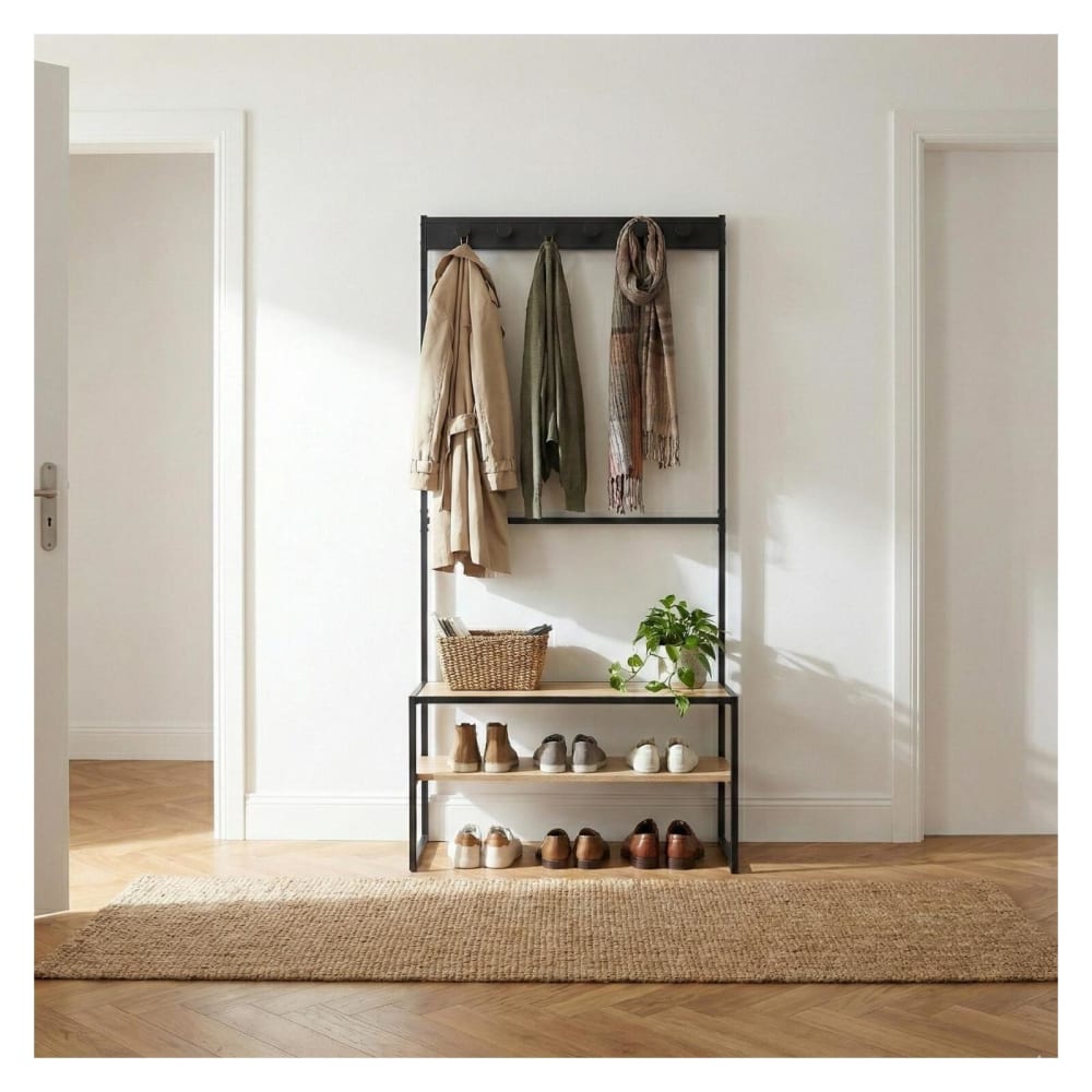 Portant d'entrée bois et métal noir L90 x H180 cm