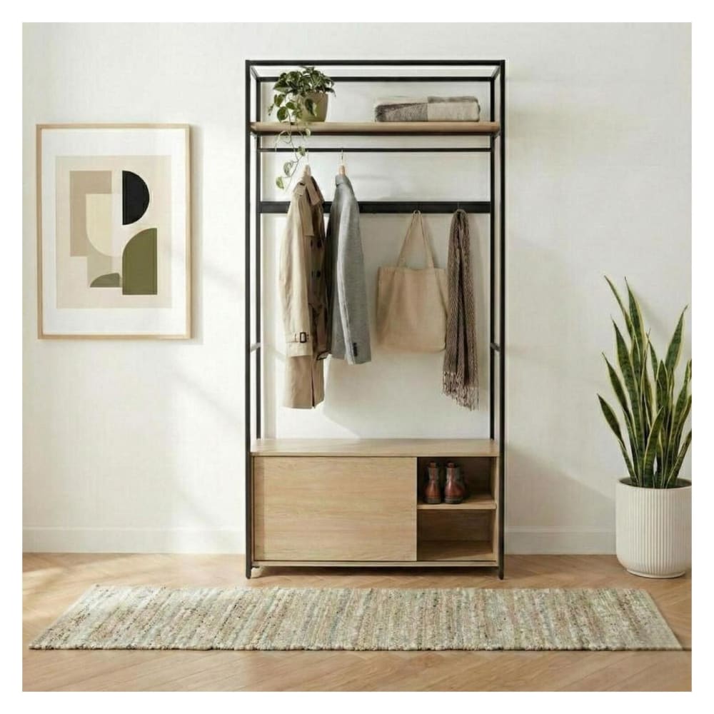 Portant d'entrée en bois et métal noir L110 x H200 cm