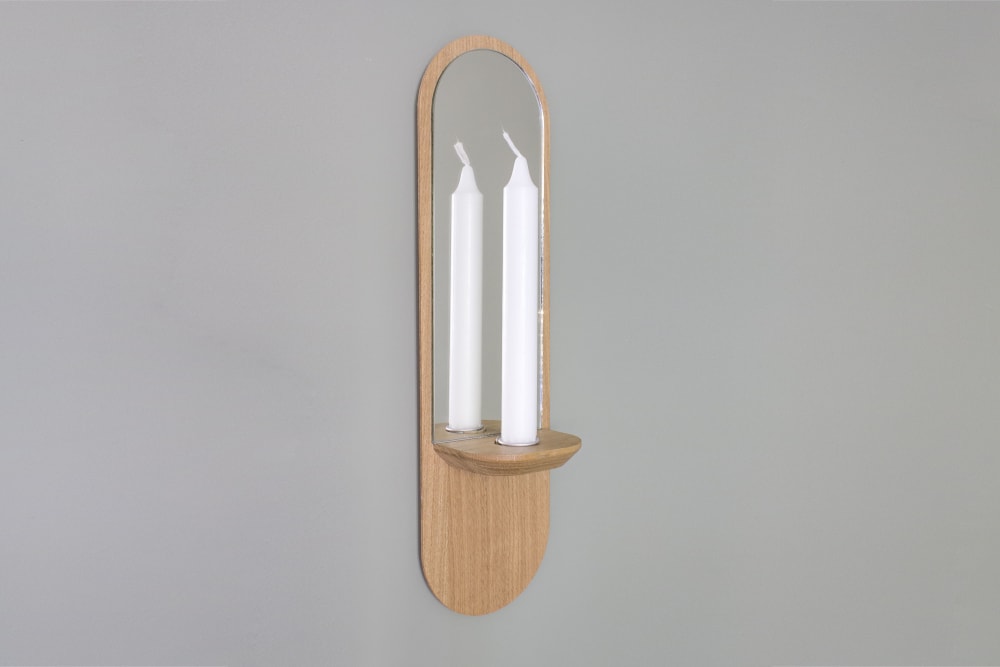 Miroir et bougeoir Équinoxe bougeoir en bois de Chêne - Maisons du Monde