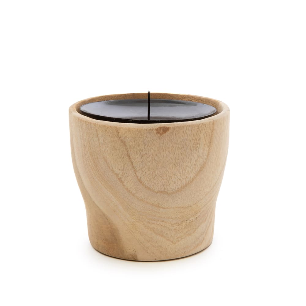 Bougeoir bois de teck marron et noir 10x10x8cm Bougeoir bois de teck marron et noir 10x10x8cm