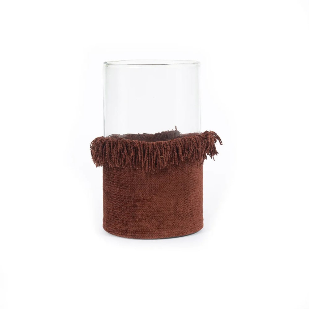 Bazar Bizar Kerzenhalter aus samt in burgunderrot, 15x15x25cm style seaside Braun