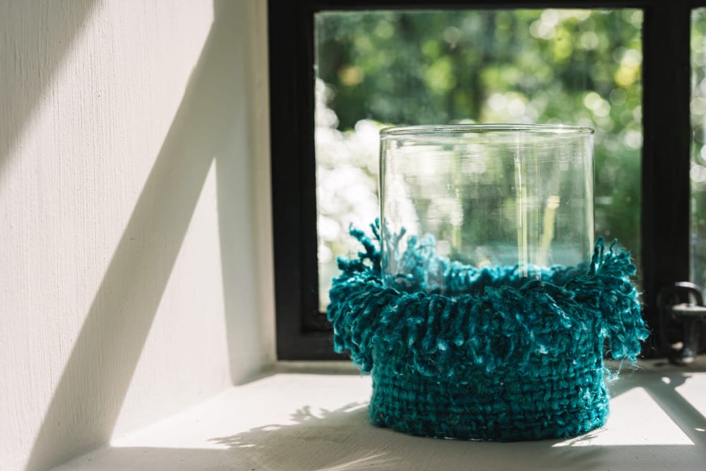 Bazar Bizar Bougeoir coton aqua 15x15x15cm style bord de mer Bleu