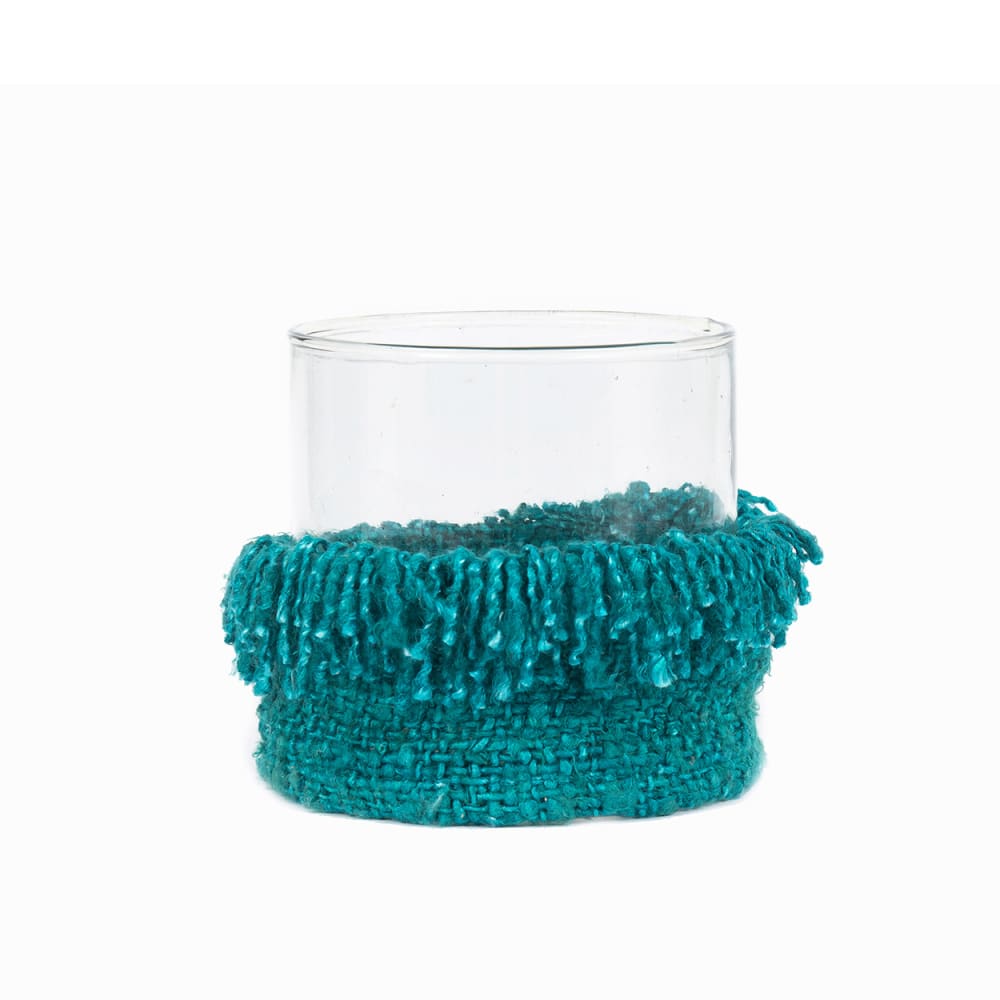 Portavelas de algodón en aqua 15x15x15 cm