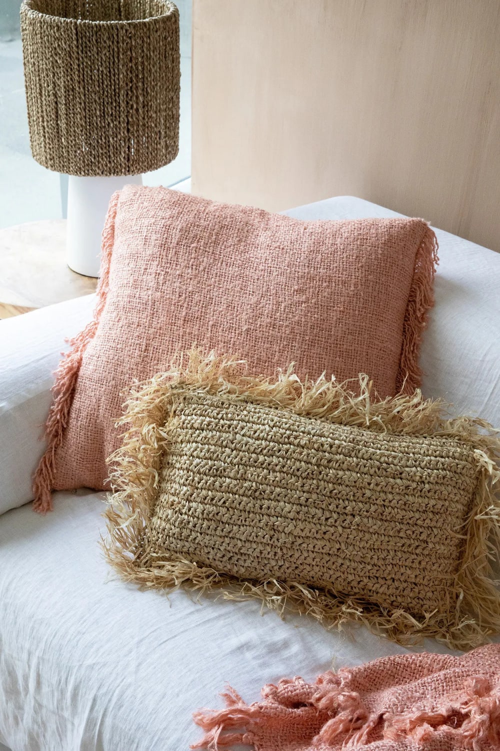 Bazar Bizar Housse de coussin coton rose 60x60x10cm style bord de mer