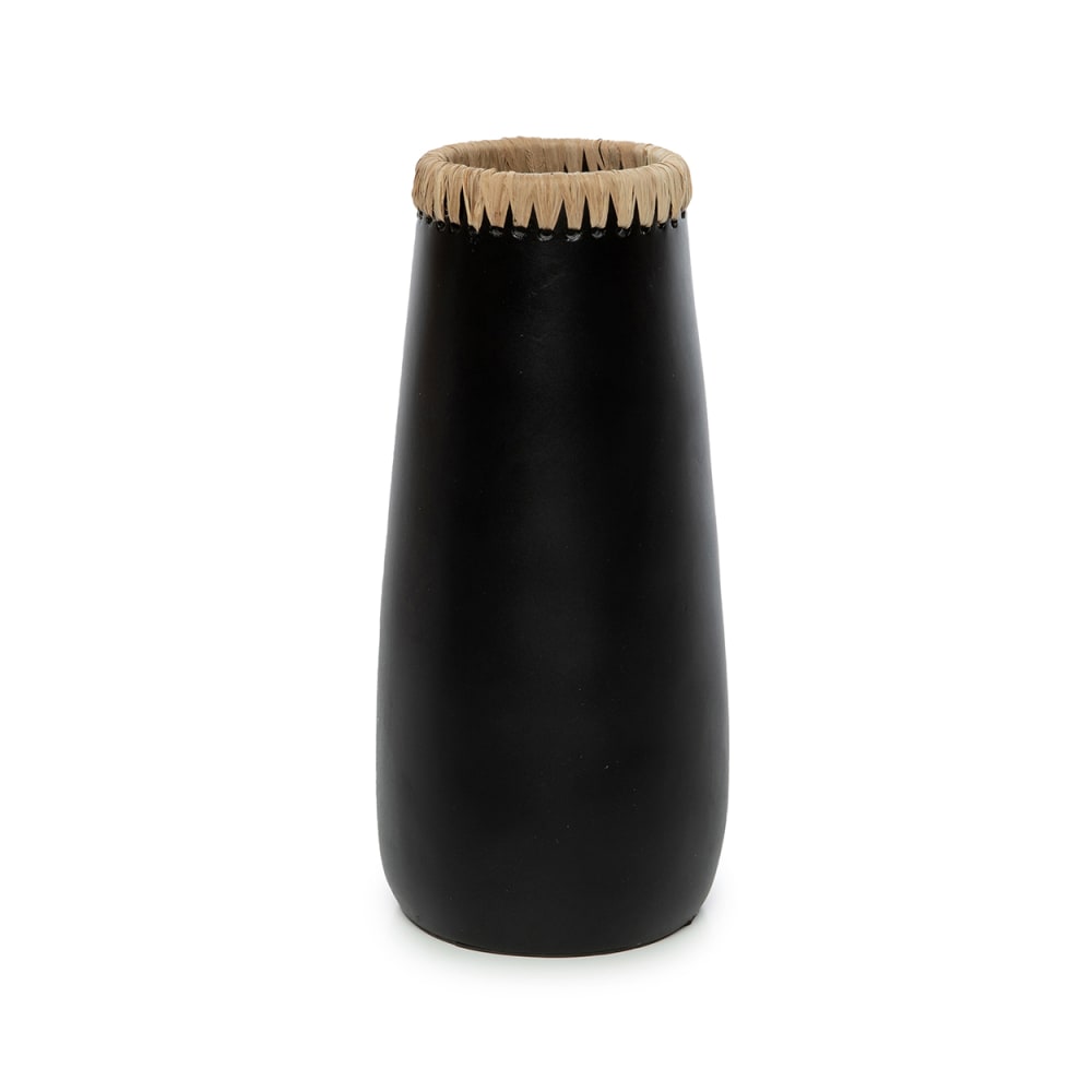 Vase terre cuite et raphia noir et marron 14x14x31cm