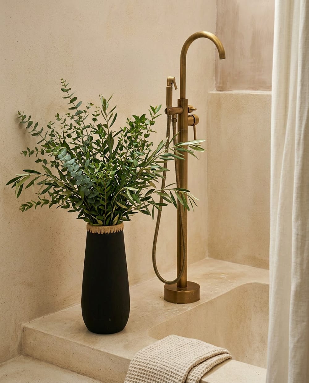 Jarrón de terracota y rafia en negro y marrón 14x14x31cm - Maisons du Monde