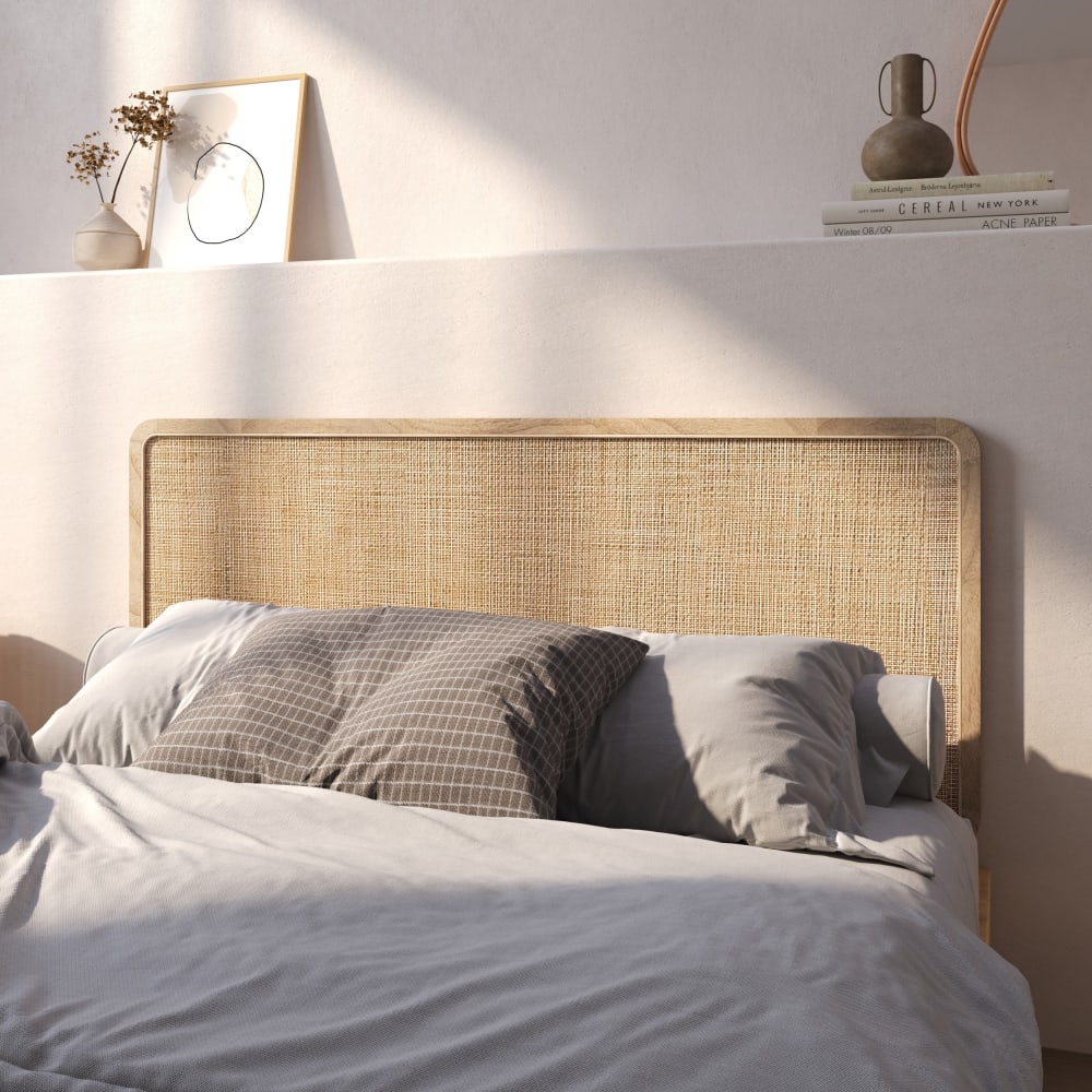 Tête de lit à suspendre en bois et cannage 140 cm