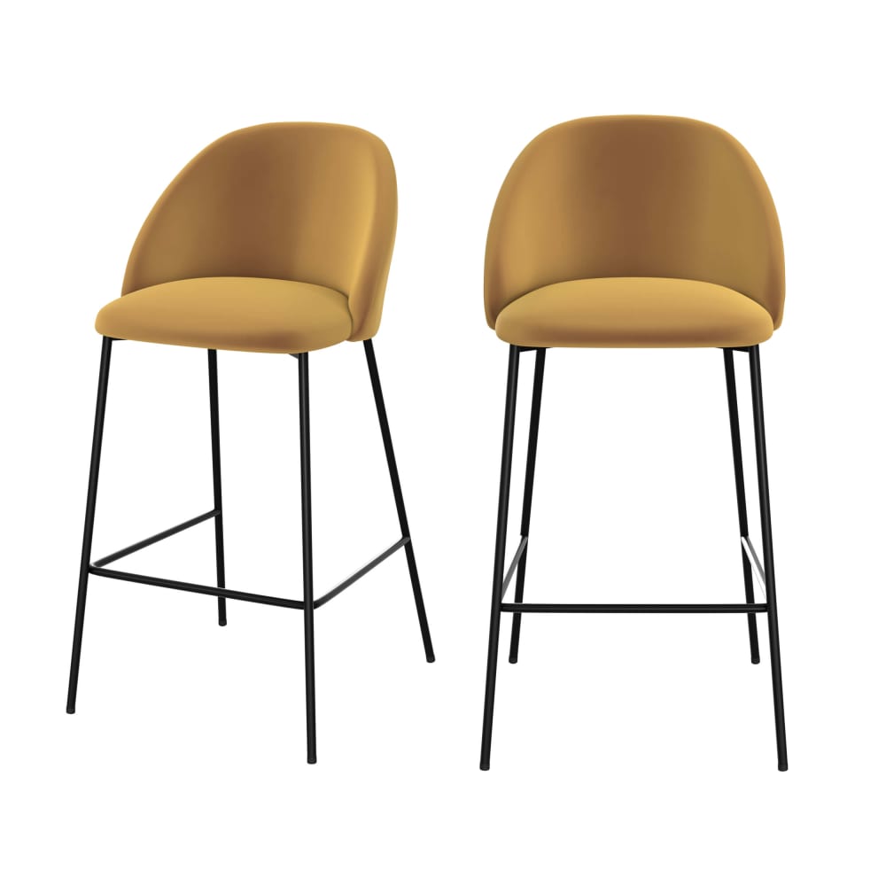 Set de 2 sillas para isla de cocina de terciopelo amarillo 66 cm