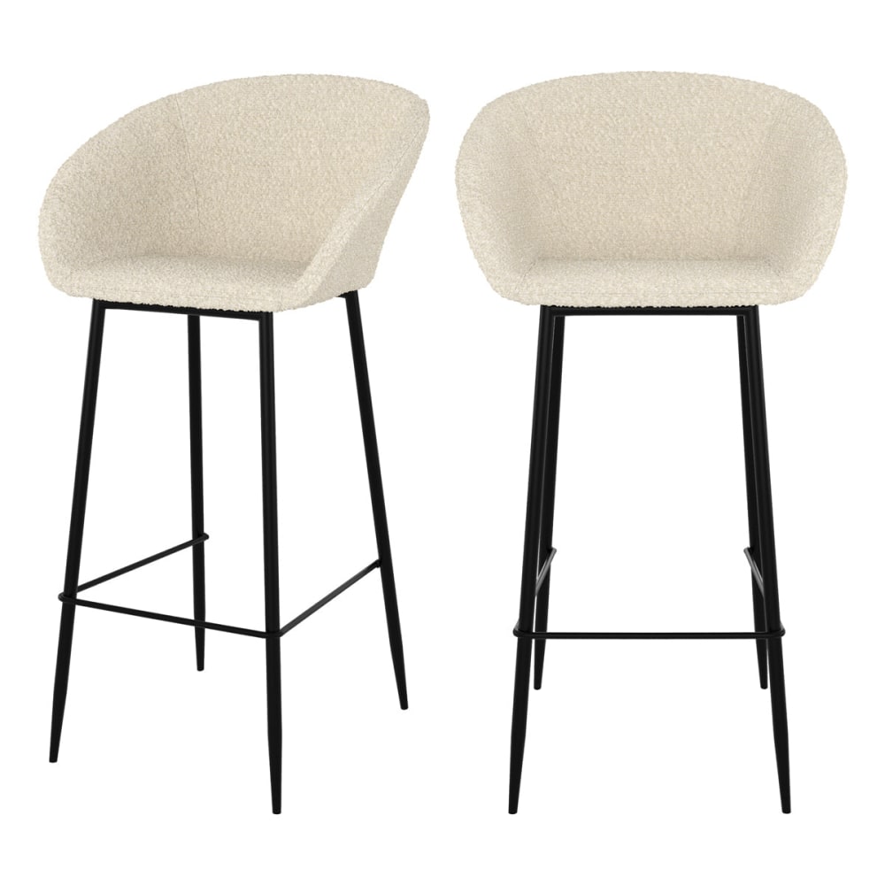 Set de 2 sillas de bar efecto bouclé blanco 75 cm