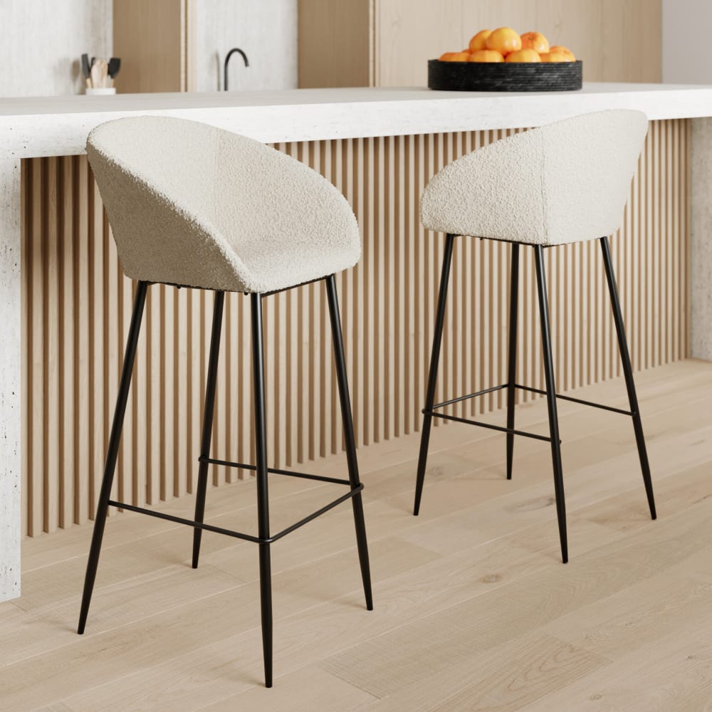Set di 2 sgabelli da bar effetto lana bouclée bianca 75 cm -
