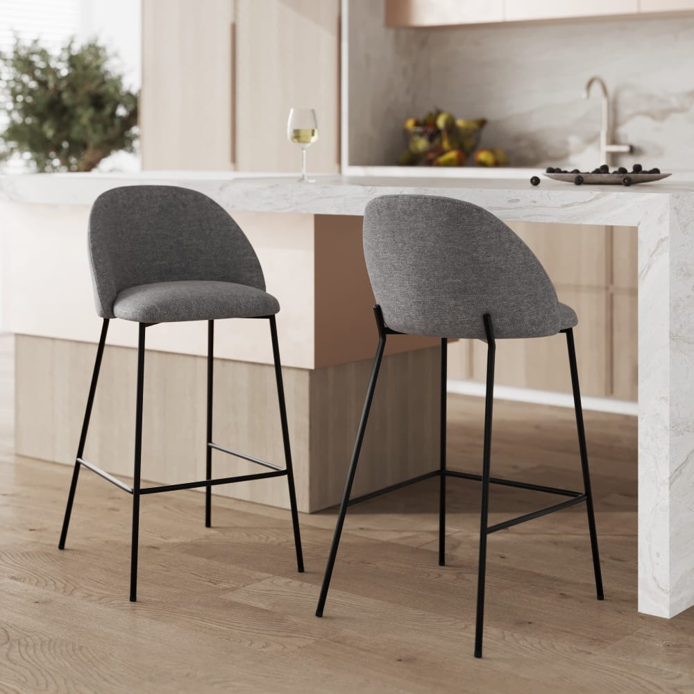 Set di 2 sedie per penisola da 66 cm in tessuto mélange grigio