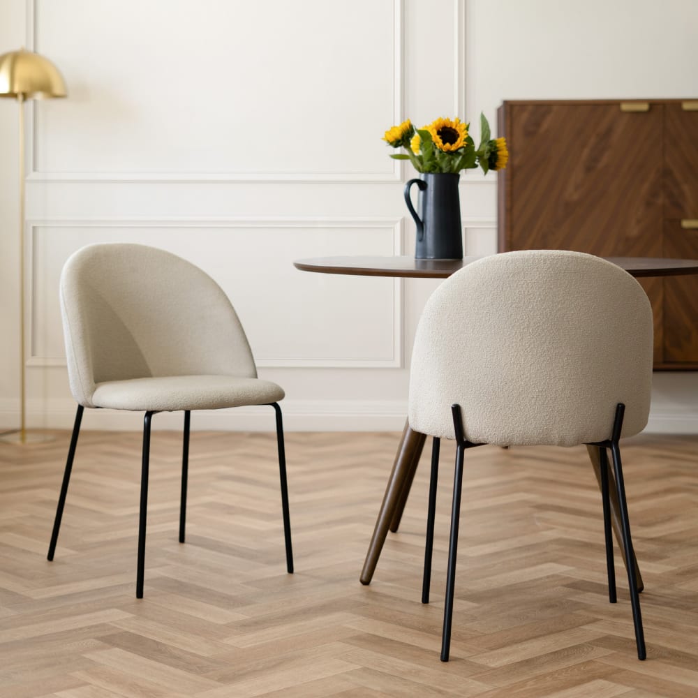 Lot de 2 chaises en tissu bouclette beige