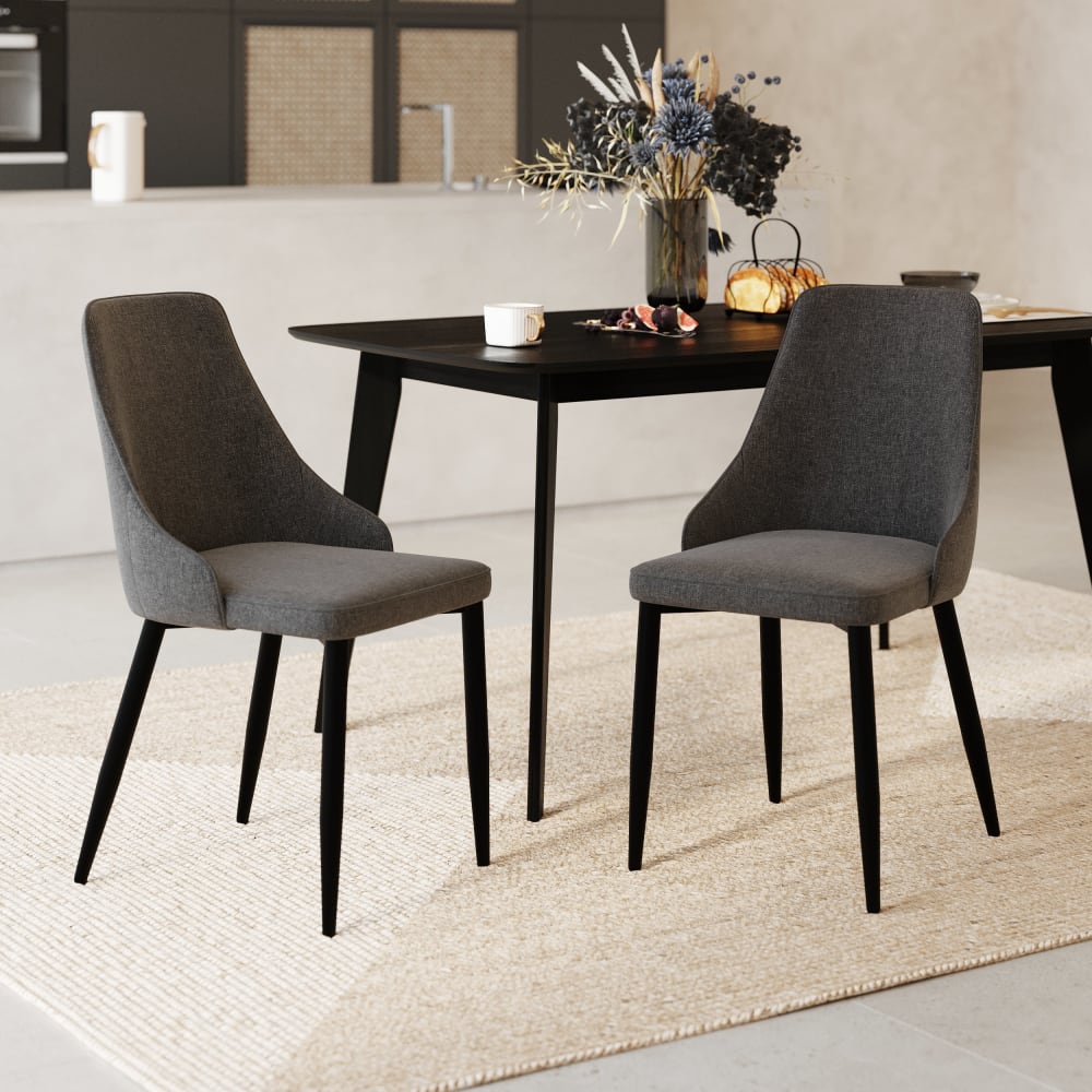 Lot de 2 chaises en tissu gris foncé et pieds en métal