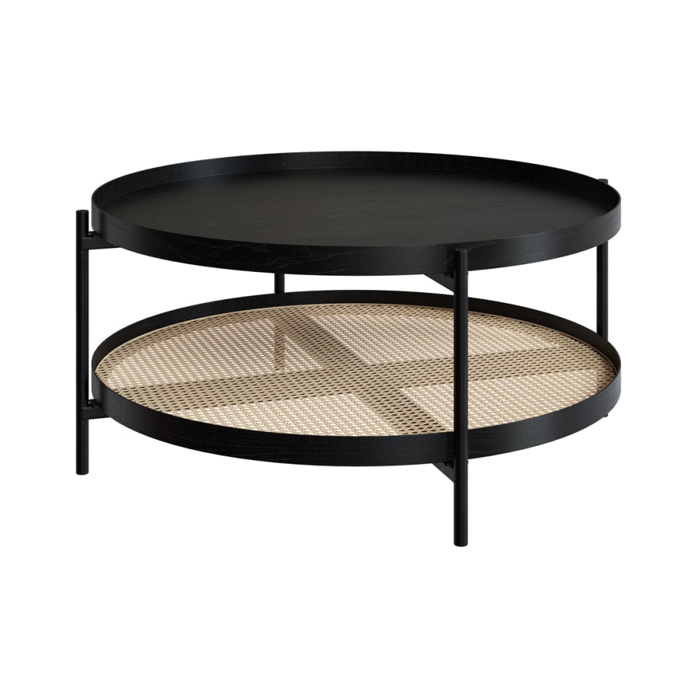 Maison Pavane Couchtisch aus Rattan und schwarzem Mindi-Holz D84 cm style landhaus - Holz