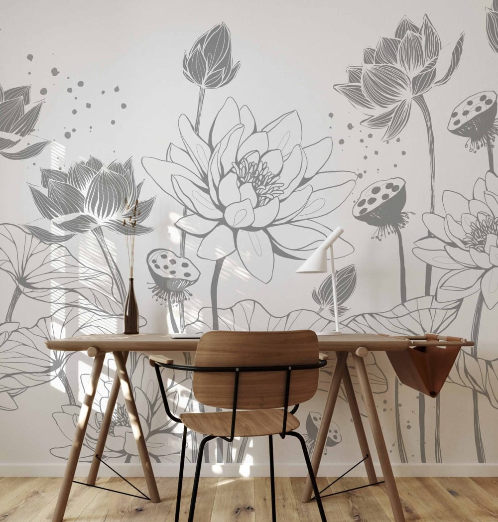 Papier peint  nympheas, - gris