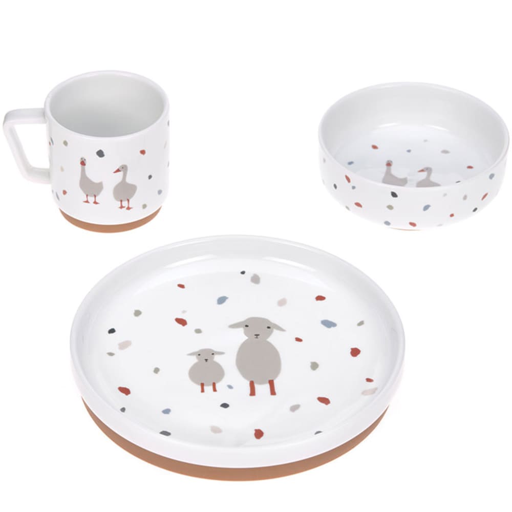 Lassig Coffret repas en porcelaine motif mouton & oie Blanc Porcelaine - 21x33x8cm