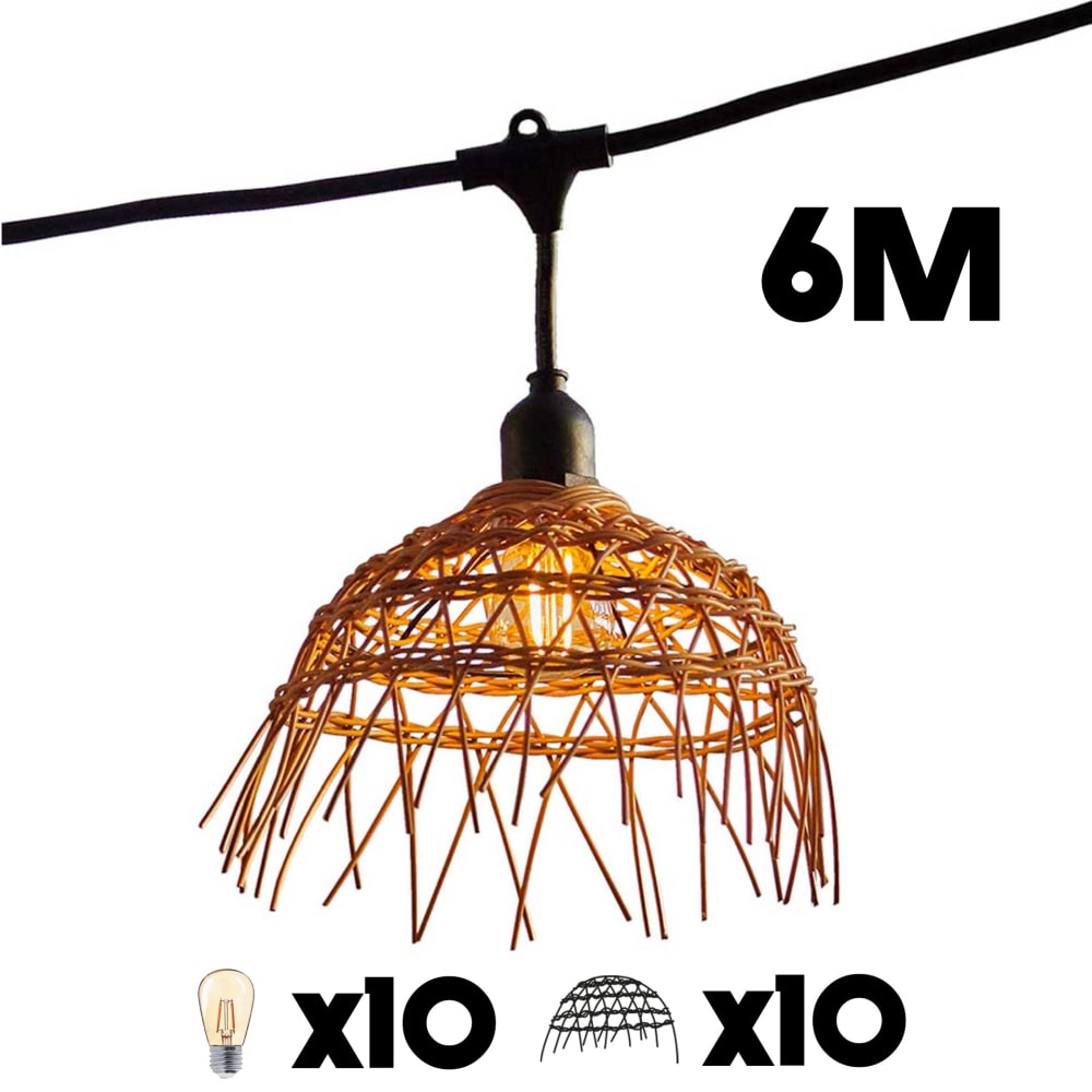 Guirlande lumineuse Poly rotin Noir 6M