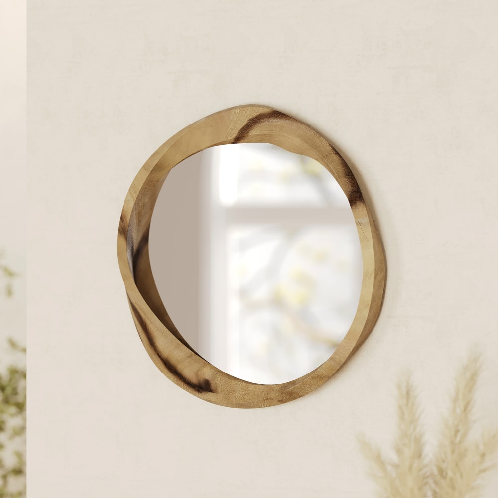 Espejo redondo en madera de suar ondulada clara d53 cm - Maisons du Monde