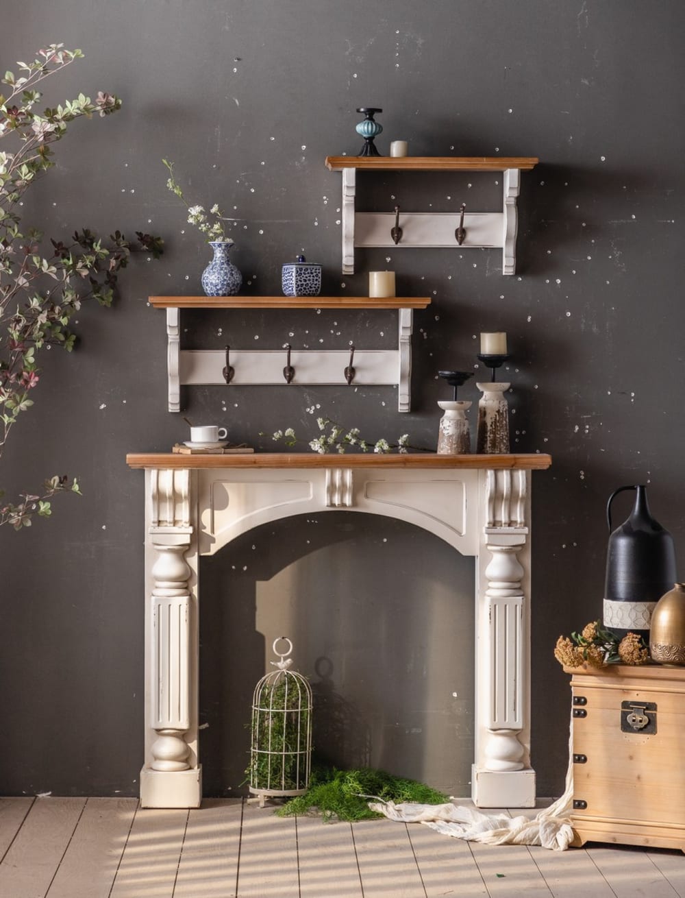 Manteau de cheminée en bois de pin naturel