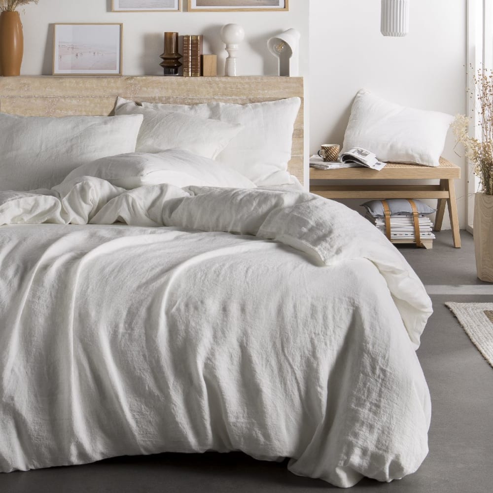 Housse de couette lin lavé 2 personnes uni 220x240 cm blanc — vue 4