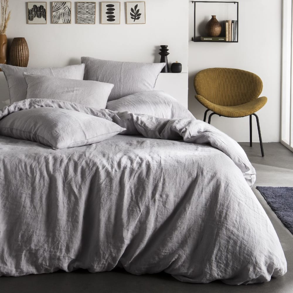 Housse de couette lin lavé 2 personnes uni 220x240 cm gris clair — vue 4