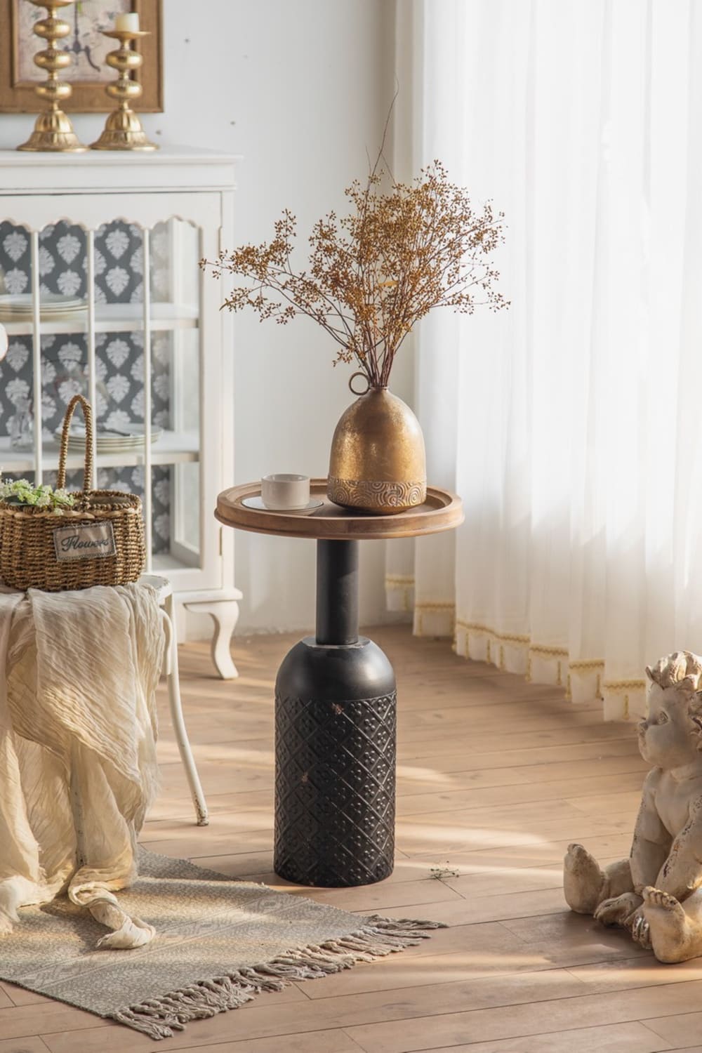 Table basse en bois de pin et métal noir - Maisons du Monde