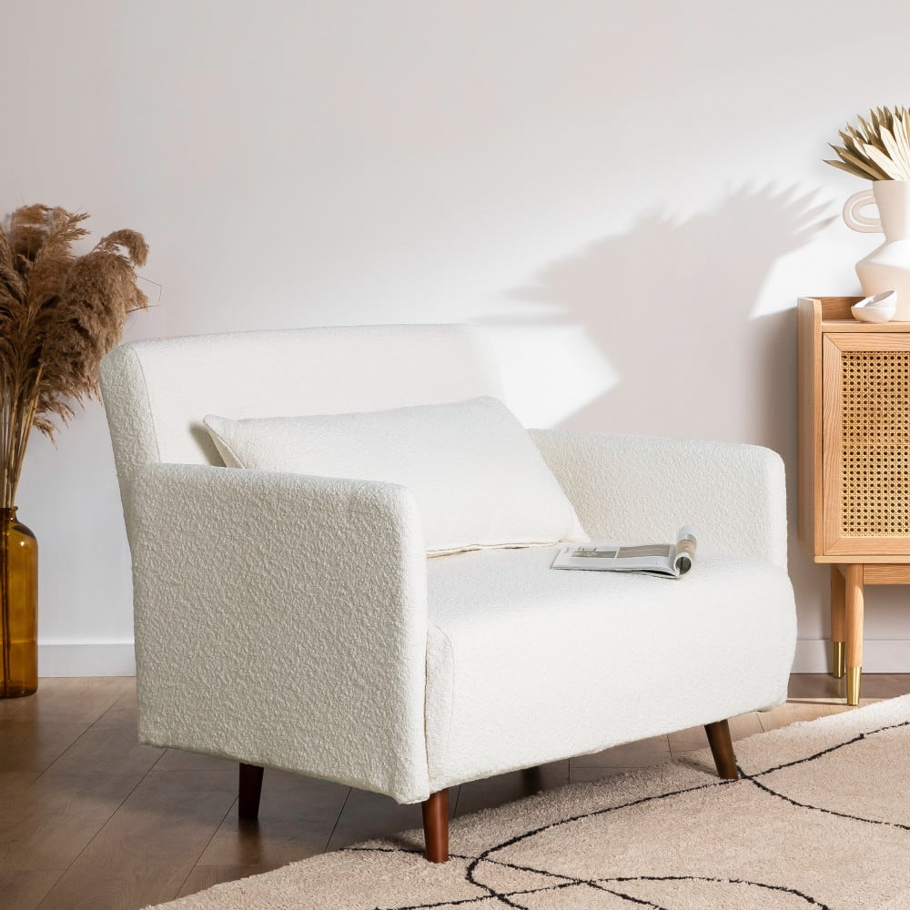 Fauteuil convertible en tissu bouclette - Écru