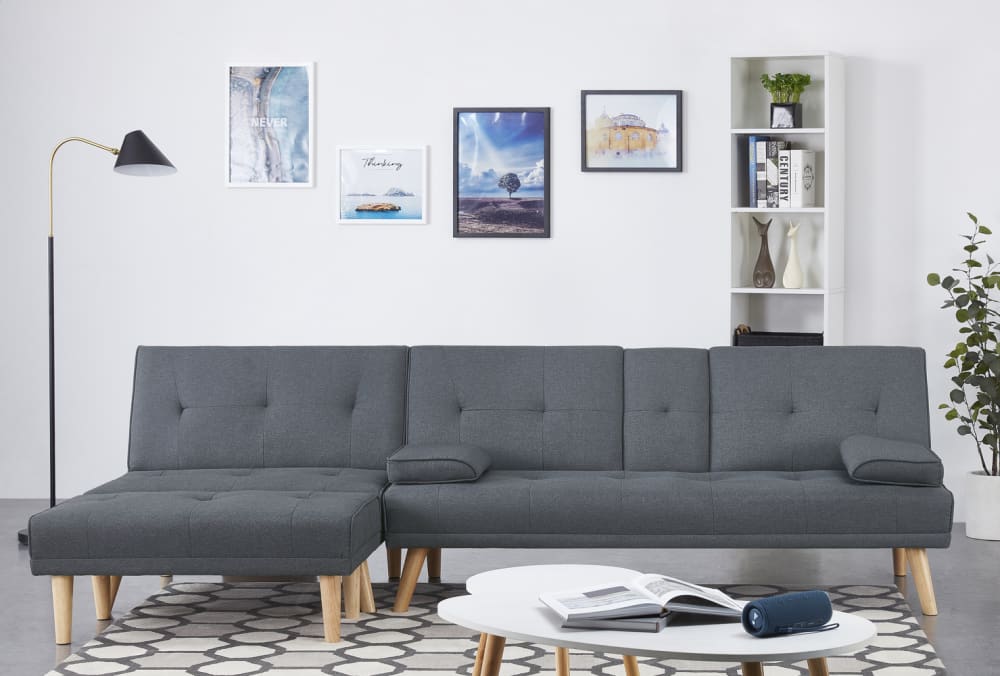 Canapé scandinave convertible 5 places en tissu gris