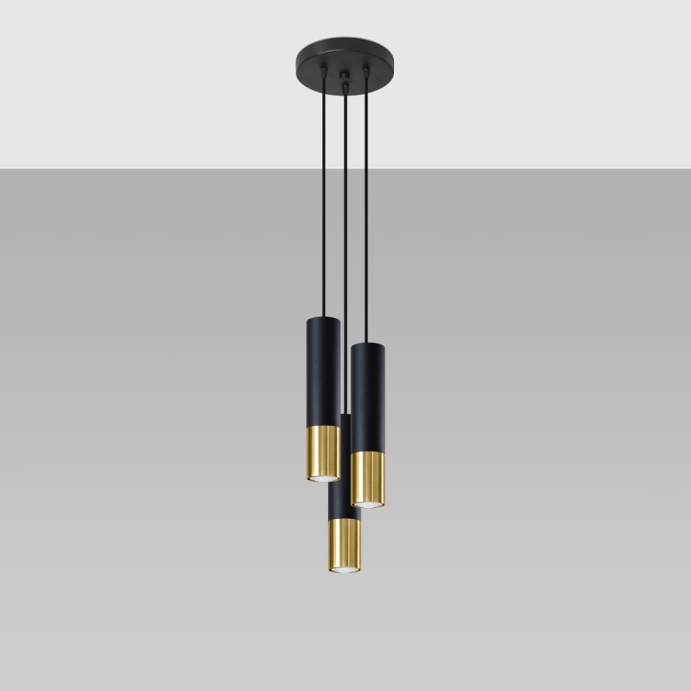 Suspension Acier Or/Noir GU10 3 Loopez — vue 3