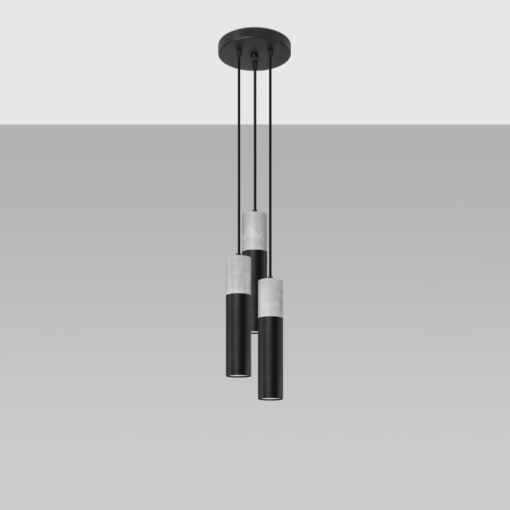Lampada a sospensione nera/grigia acciaio/cemento - Sollux