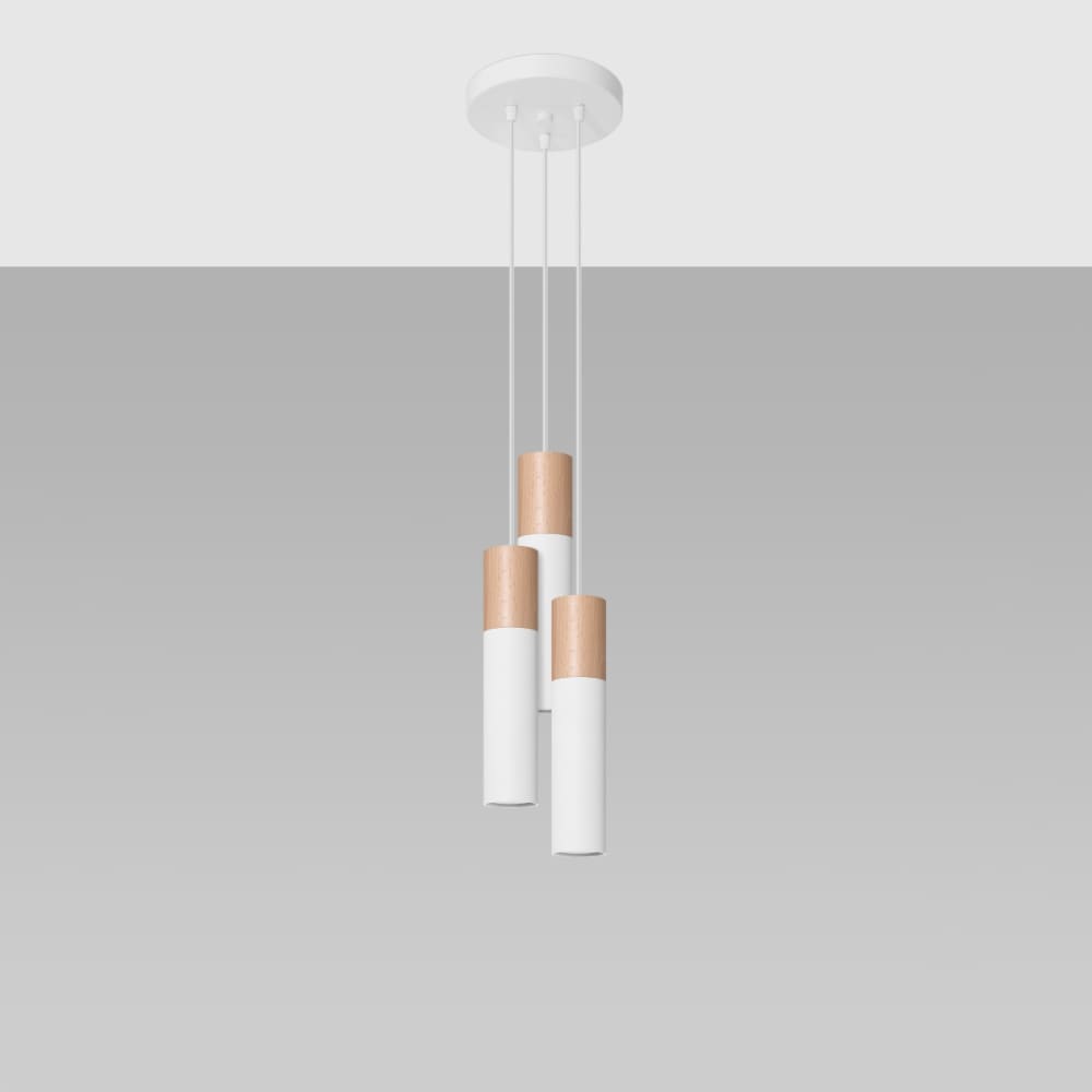 Lámpara de techo madera blanca y natural acero/madera alt. 100 cm - Maisons du Monde