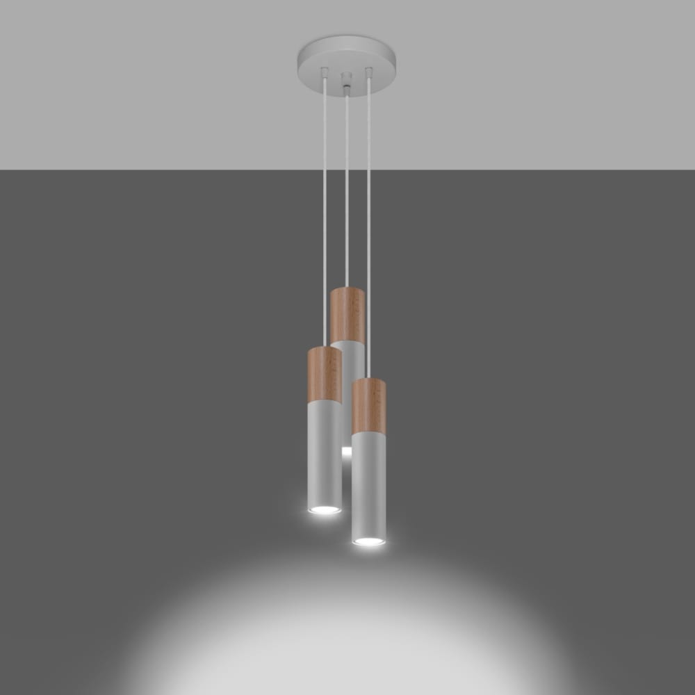 Suspension Acier Blanc/Bois Naturel GU10 3 Pablo — vue 4