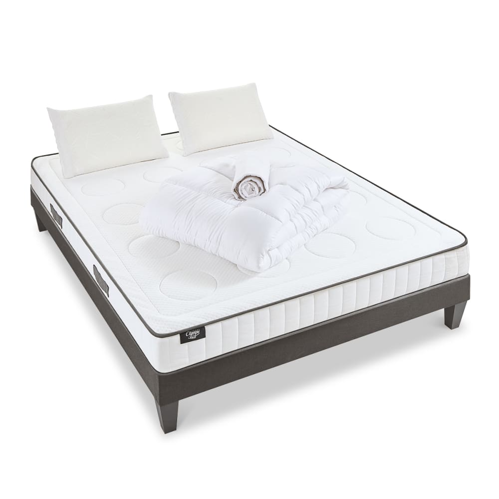 Pack    Matelas + Sommier Bois + Accessoires 90x200 cm