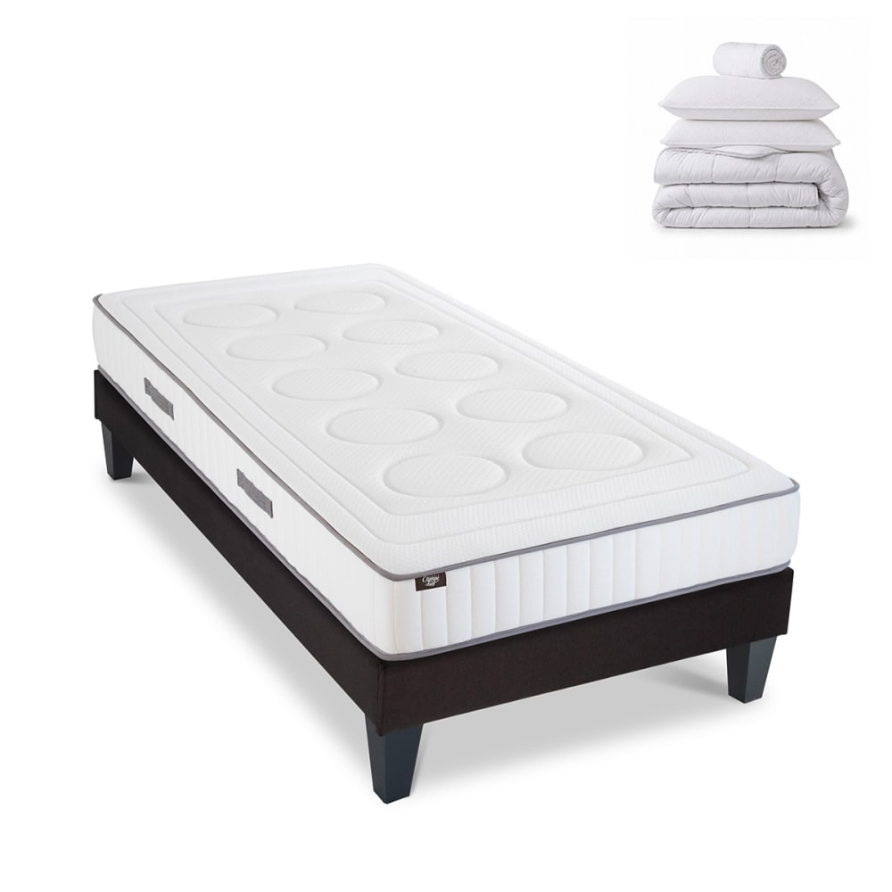 Olympe Prêt à dormir matelas mousse h18 sommier bois 90x200 style classique chic Blanc Certifié Oeko-Tex Tissu