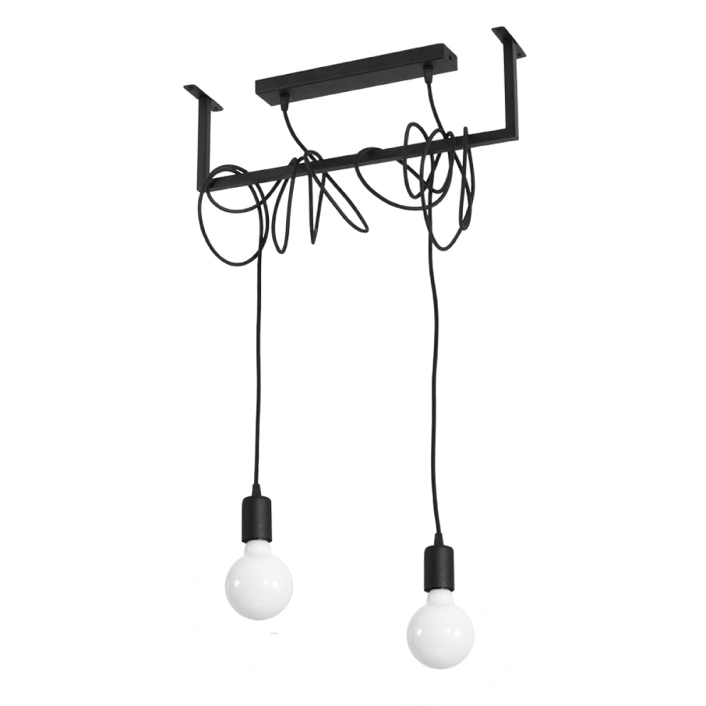 Lámpara de araña negro tela/acero alt. 150 cm