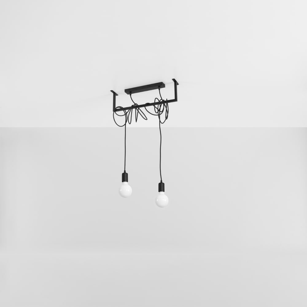 Lustre tissu/acier noir h 150 cm — vue 3