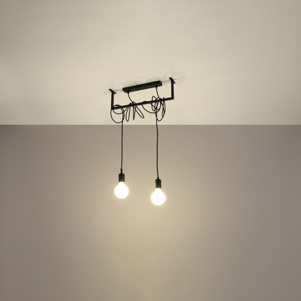 Lustre tissu/acier noir h 150 cm — vue 4