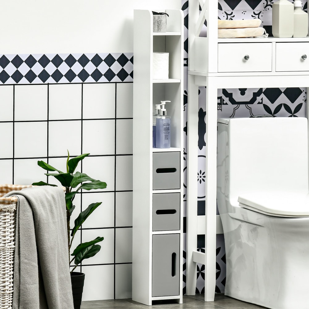 Armario de baño 15x17x120 cm blanco y gris - Maisons du Monde