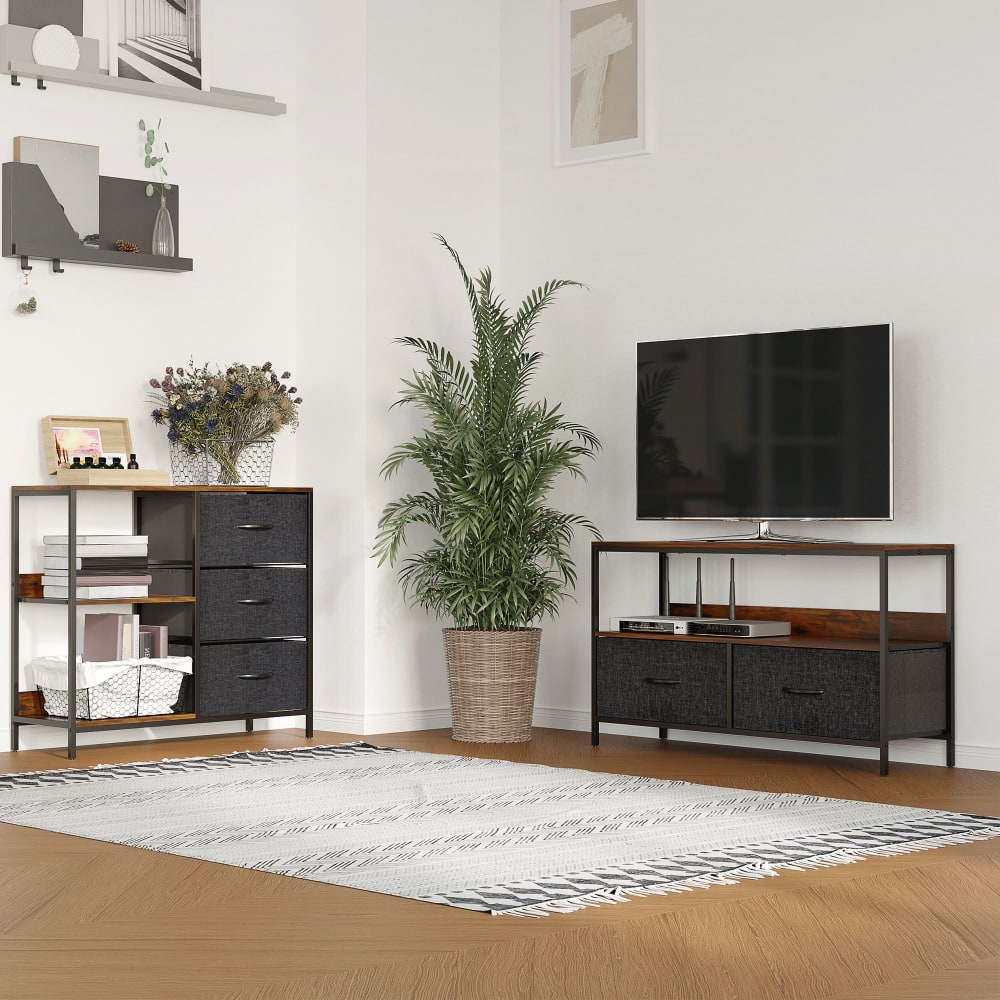 Cómoda de tela 80x29x71 cm gris oscuro/gris carbón - Maisons du Monde